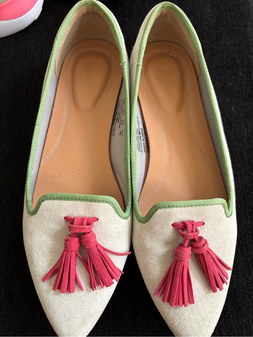 Hush Puppies Beige Suede Pointed Tassel Loafers with Pink Tassels